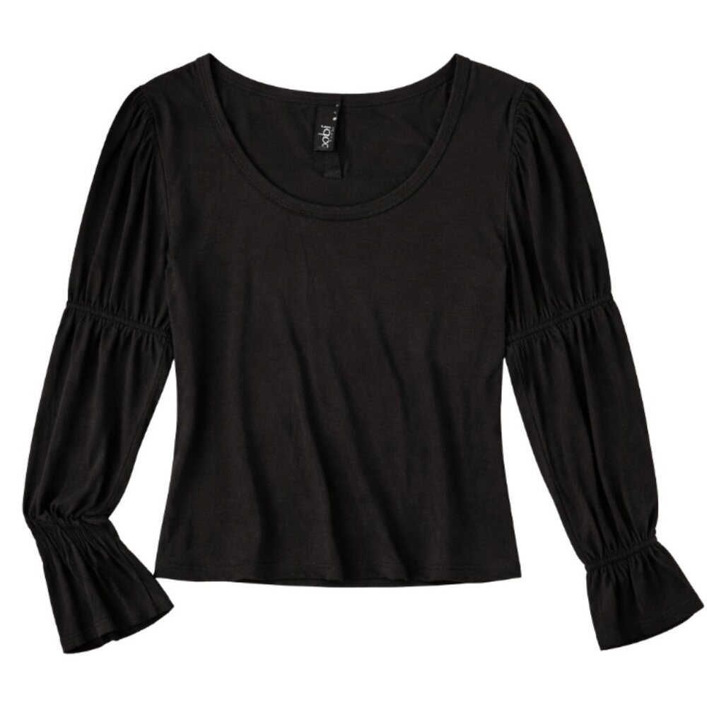 Bobi Smocked Long Sleeve Scoop Tee - Black